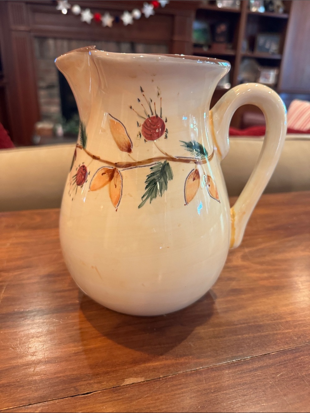 Pottery Barn Tree of Life Acorn Pitcher Beverage Ceramic Fall Autumn Cream Brown